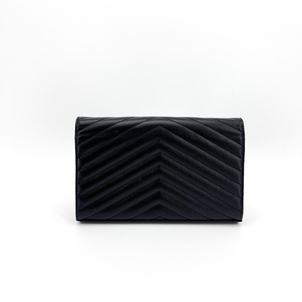 Saint Laurent Classic Monogram Wallet On Chain Matelasse Chevron Leather Black Leather Crossbody Bag Bag (Pre-Owned)