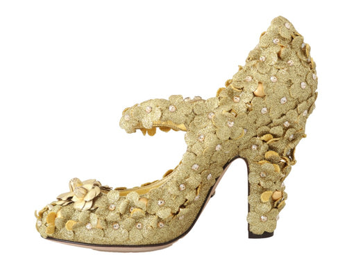 Dolce & Gabbana Gold Floral Crystal Embellished Women's Pumps
