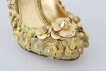 Dolce & Gabbana Gold Floral Crystal Embellished Women's Pumps