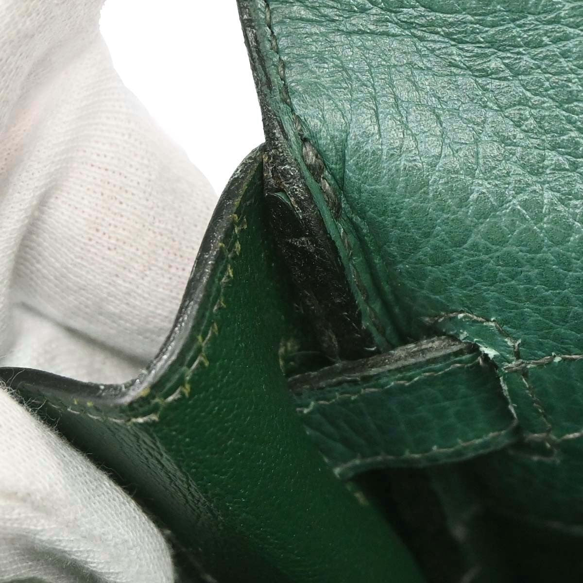 Hermes Kelly 2 Way Taurillon Clemence Green Leather Handbag (Pre-Owned)