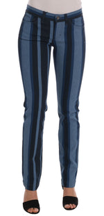 Dolce & Gabbana Chic Blue Striped Slim Fit Girly Women's Jeans