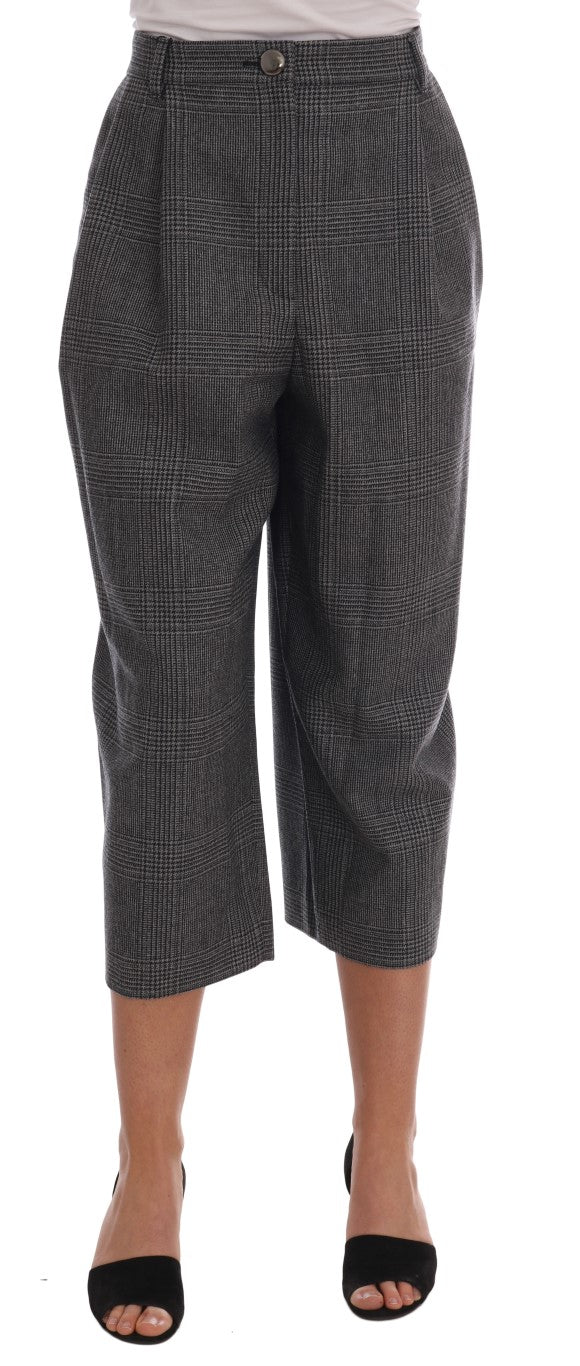 Dolce & Gabbana Elegant Gray Check Capri Wool Women's Pants