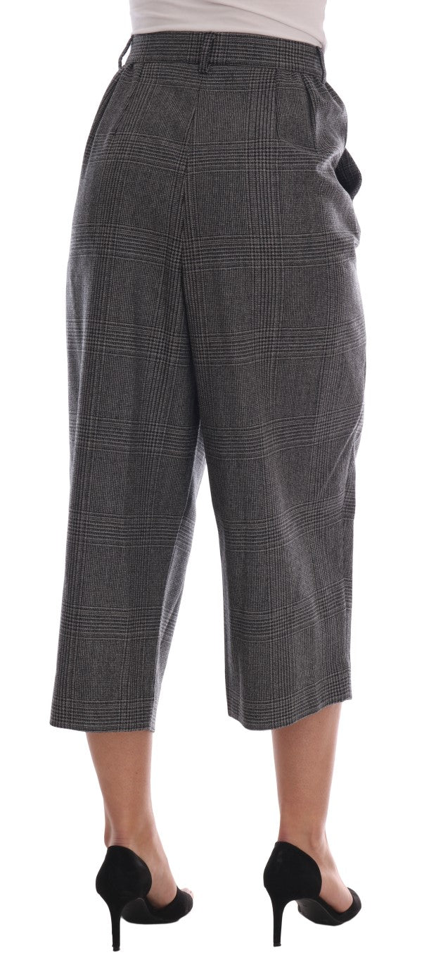 Dolce & Gabbana Elegant Gray Check Capri Wool Women's Pants