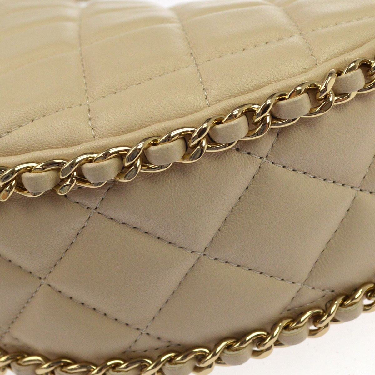 Chanel Chain Around Hook Hobo Quilted Lambskin Beige Leather Shoulder Bag Bag (Pre-Owned)