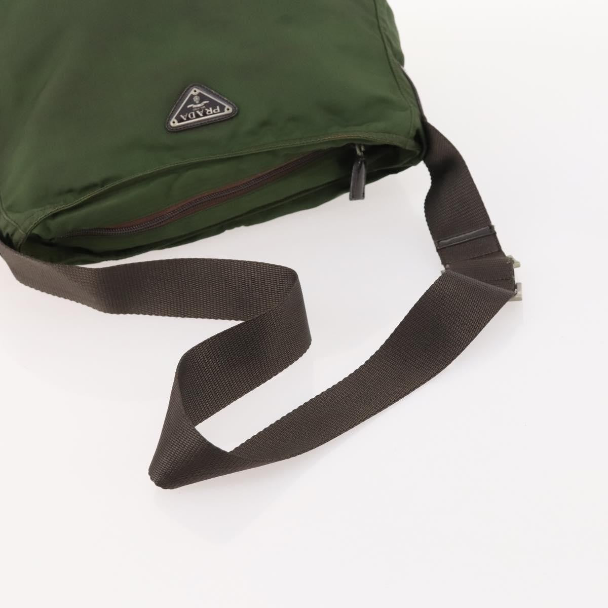 Prada Zip Top Messenger Tessuto Khaki Nylon Shoulder Bag Bag (Pre-Owned)