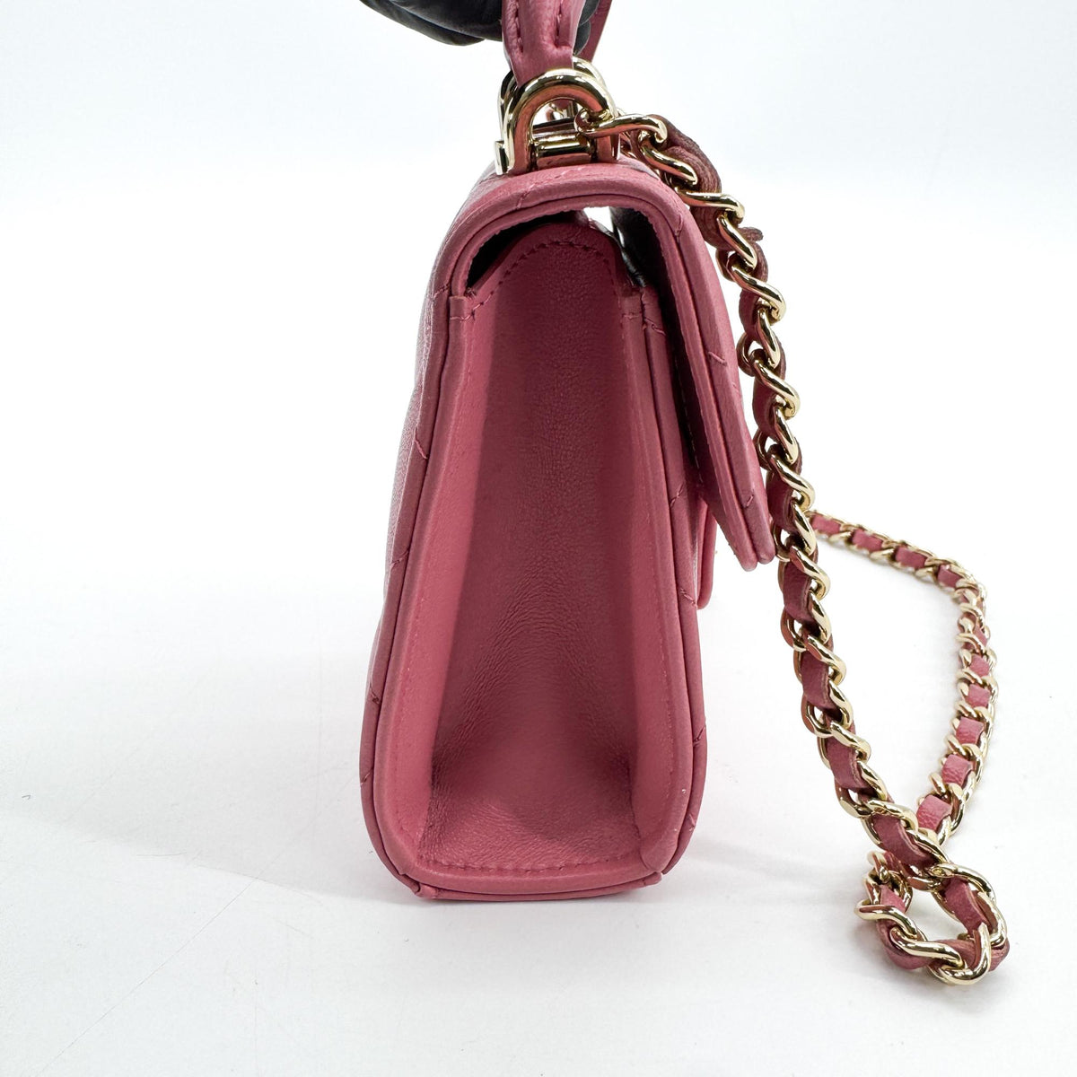 Chanel Square Classic Flap Top Handle Clutch With Chain Quilted Lambskin Pink Leather Clutche & Pouche Bag (Pre-Owned)