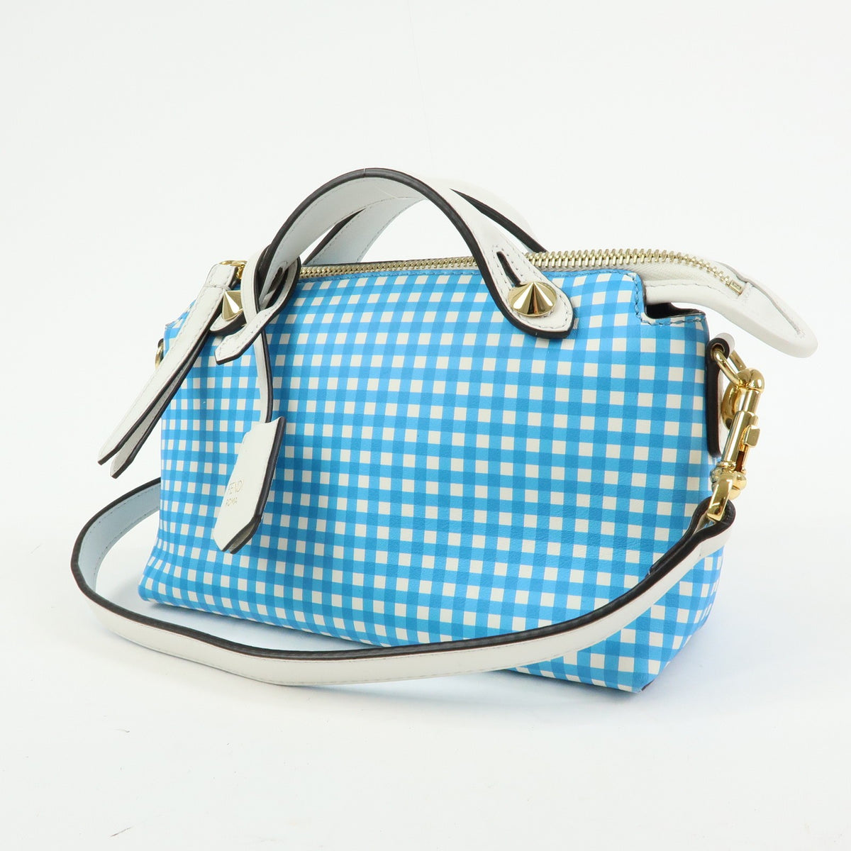 Fendi By The Way Satchel Printed Leather Blue Leather Handbag (Pre-Owned)