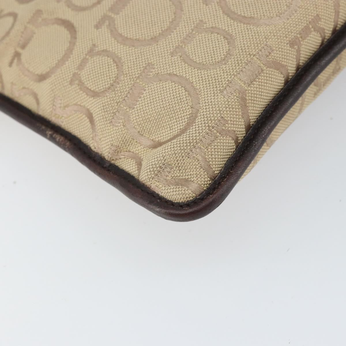Salvatore Ferragamo Gancini Canvas Beige Canvas Shoulder Bag Bag (Pre-Owned)