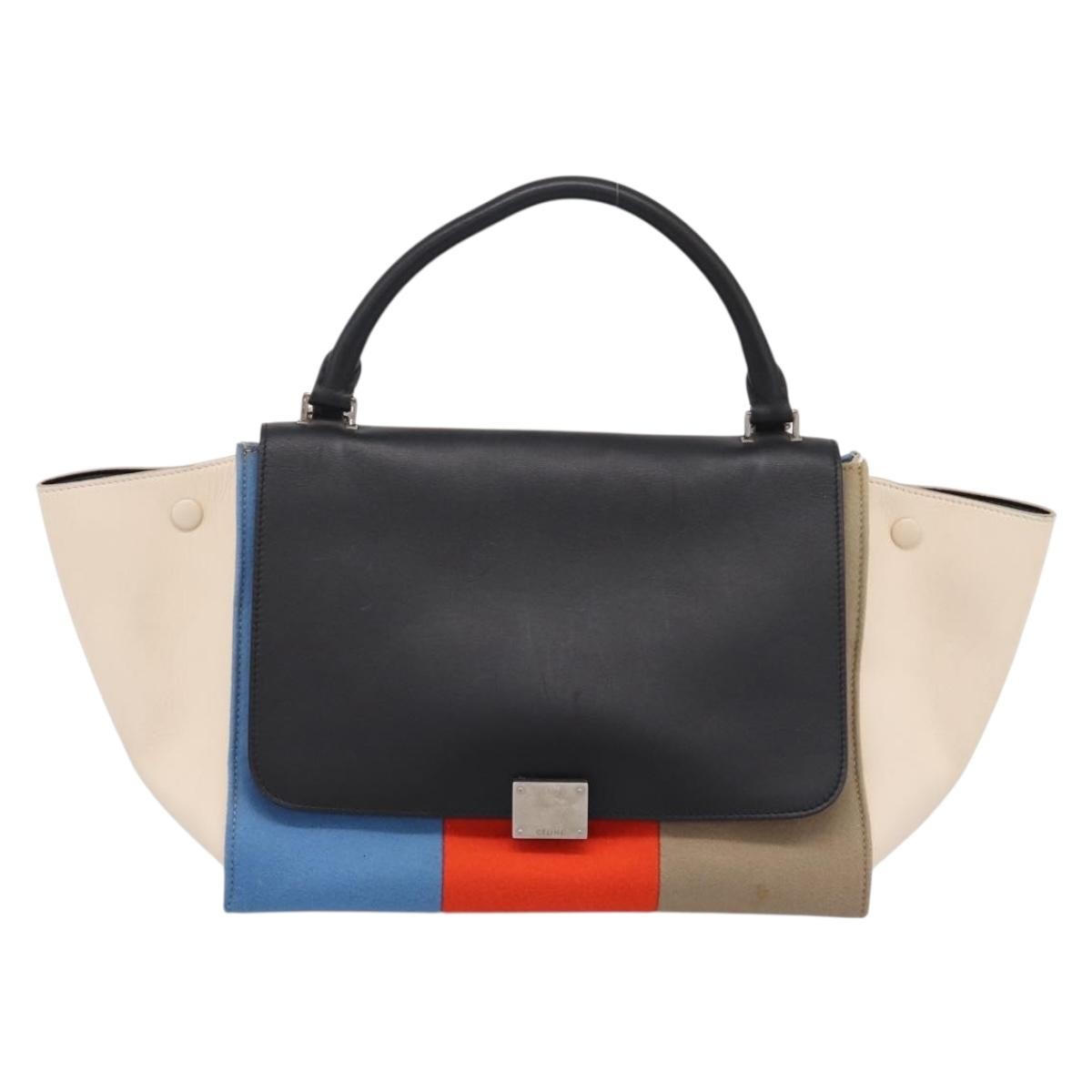 Celine Tricolor Trapeze Leather Beige Wool Handbag (Pre-Owned)