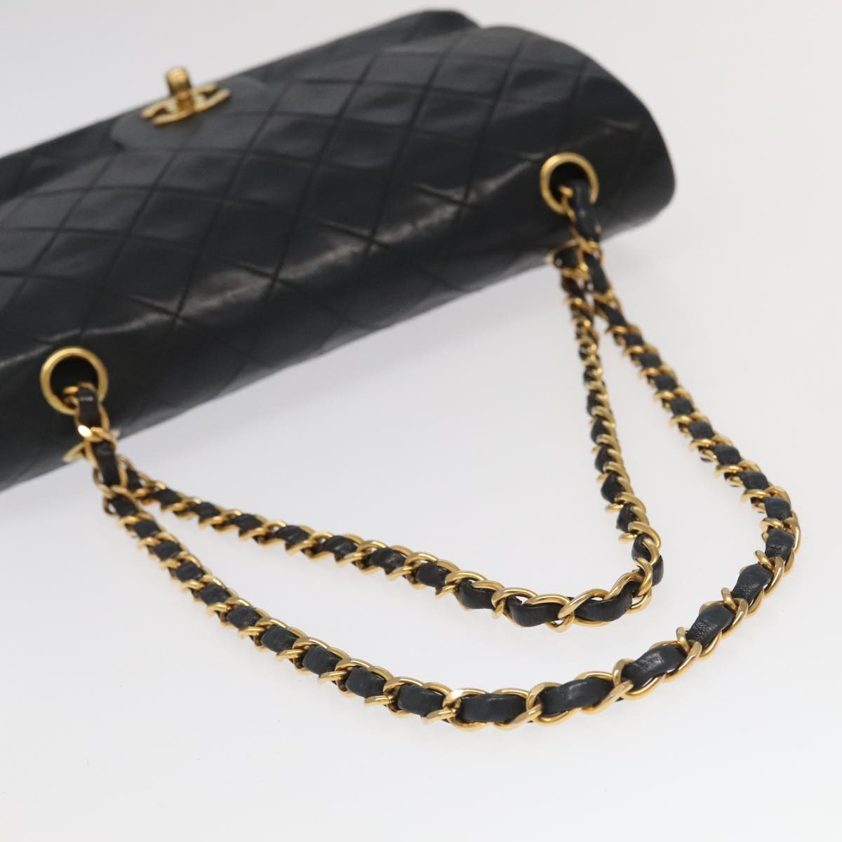 Chanel Vintage Classic Double Flap Quilted Lambskin Black Leather Shoulder Bag Bag (Pre-Owned)