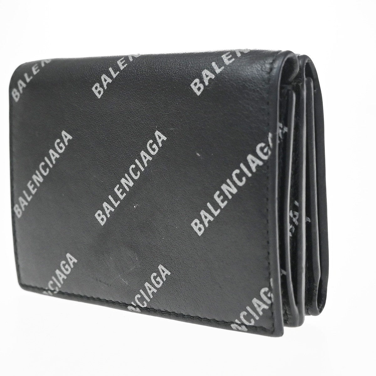 Balenciaga Logo Trifold Wallet Leather Black Leather Clutche & Pouche Bag (Pre-Owned)