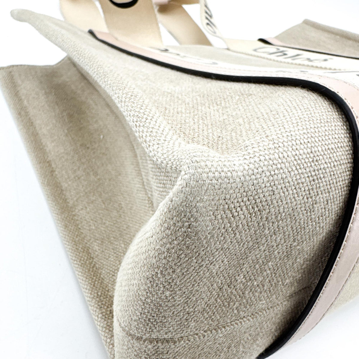 Chloe Woody Canvas With Leather Beige Canvas Tote Bag Bag (Pre-Owned)
