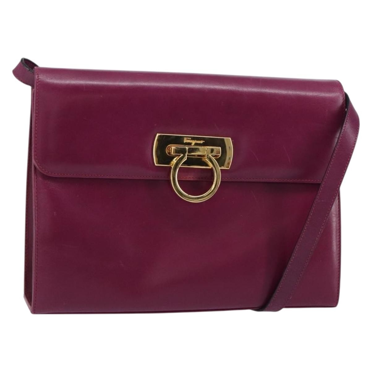 Salvatore Ferragamo Gancini Leather Purple Leather Shoulder Bag Bag (Pre-Owned)
