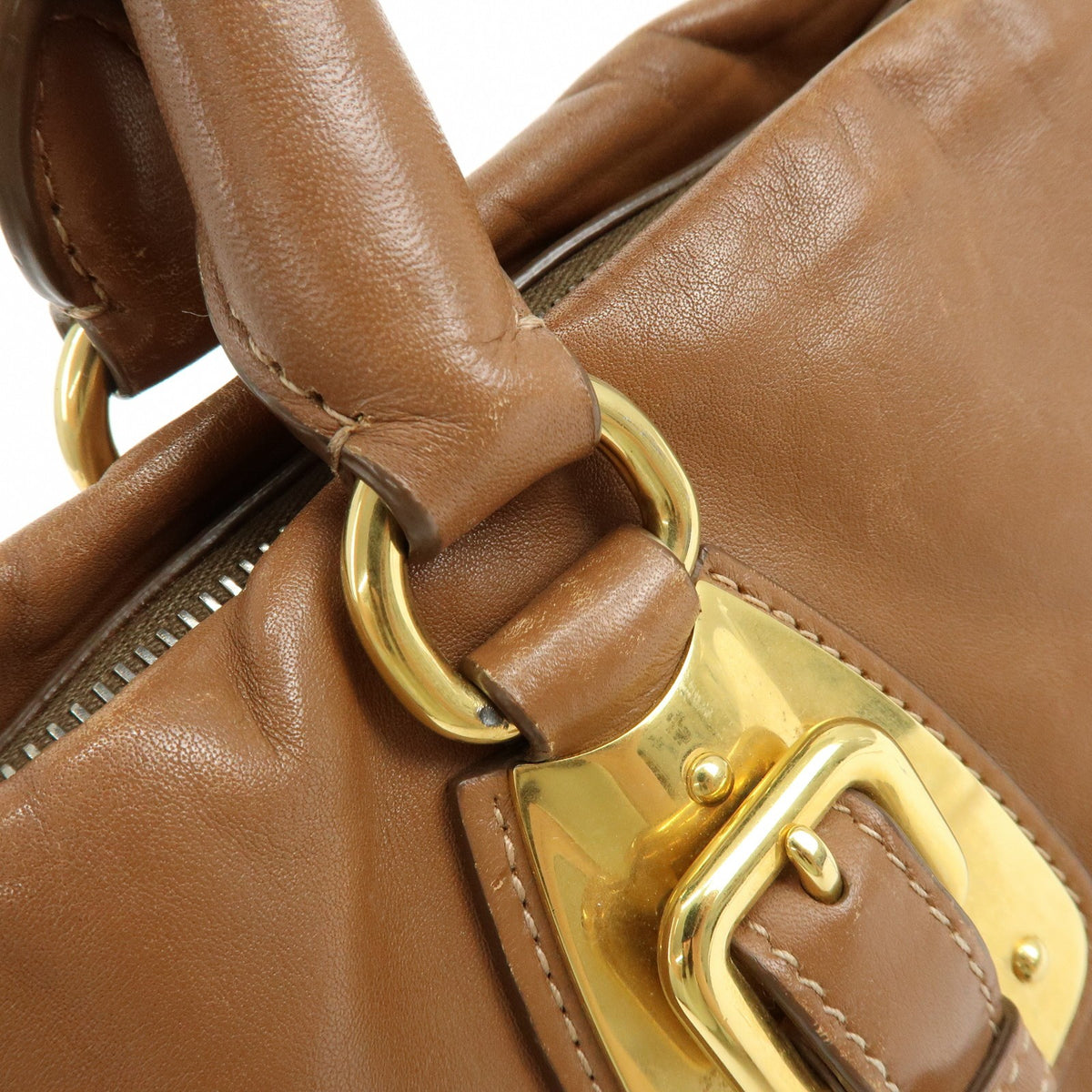 Prada Convertible Belted Satchel Soft Calf Brown Leather Handbag (Pre-Owned)