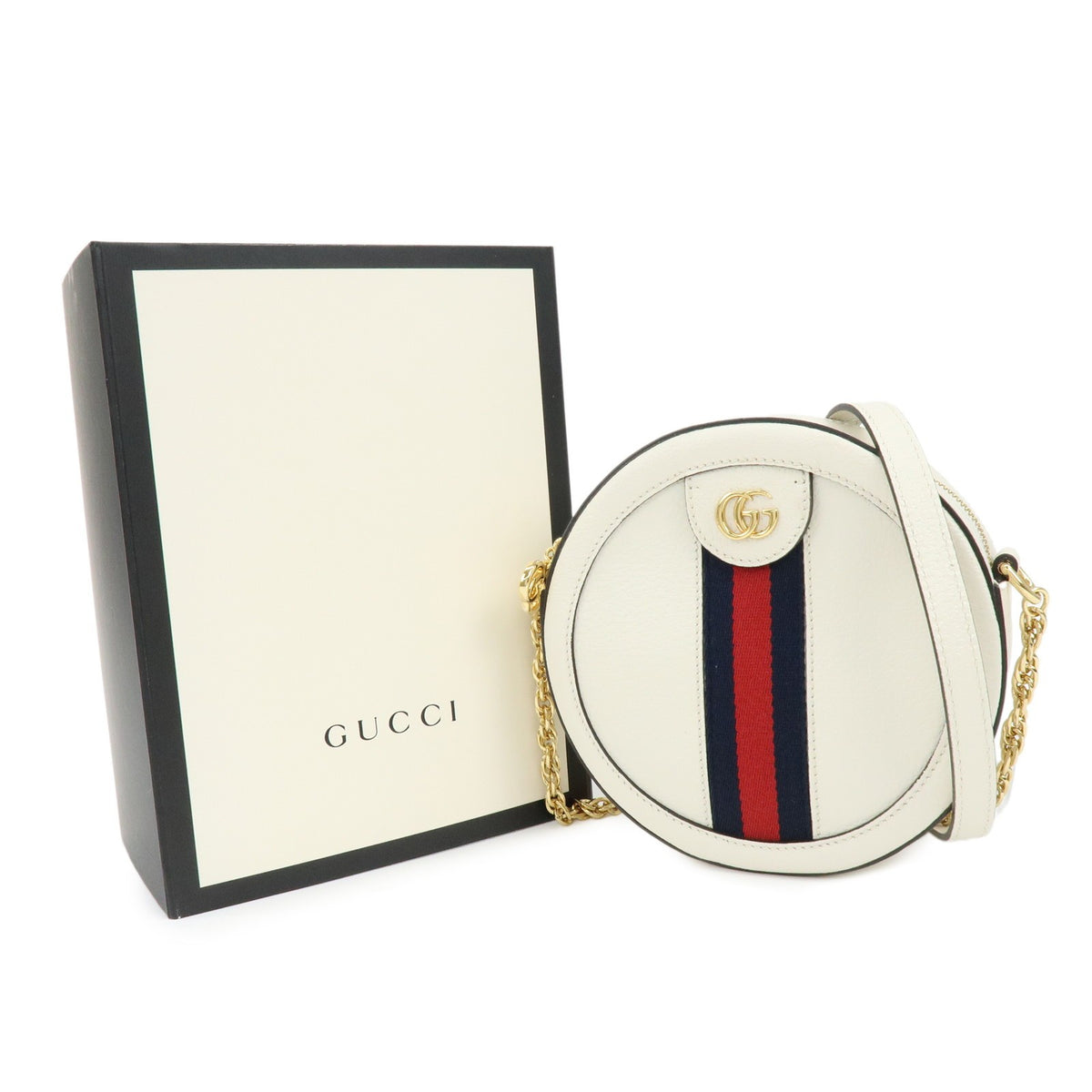Gucci Ophidia Round Leather White Leather Shoulder Bag Bag (Pre-Owned)