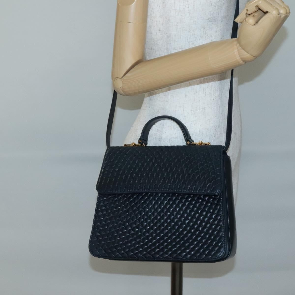 Bally Vintage Quilted Leather Navy Leather Handbag (Pre-Owned)