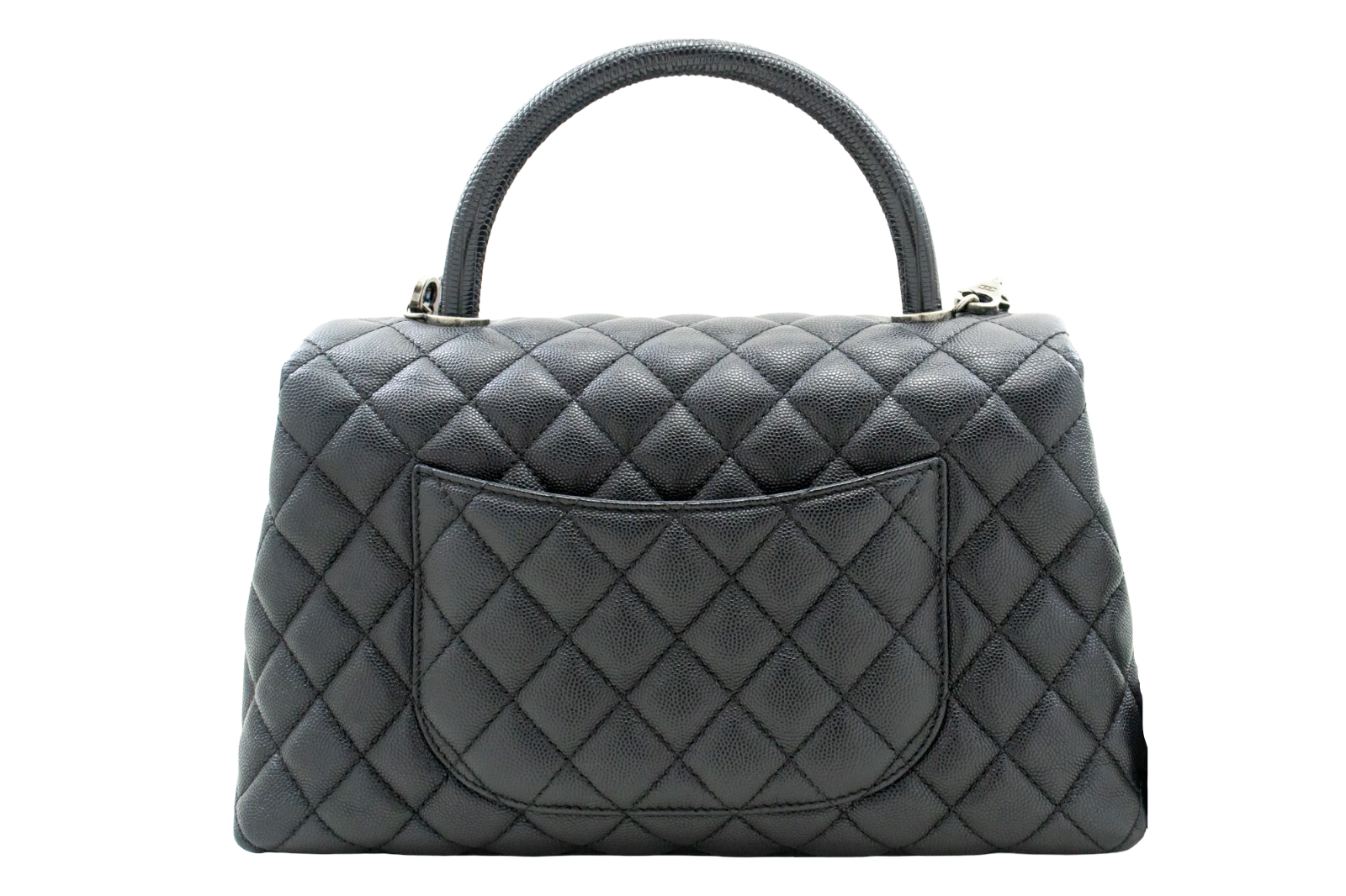 Chanel Top Handle Flap Quilted Caviar Leather Black Calfskin Handbag (Pre-Owned)