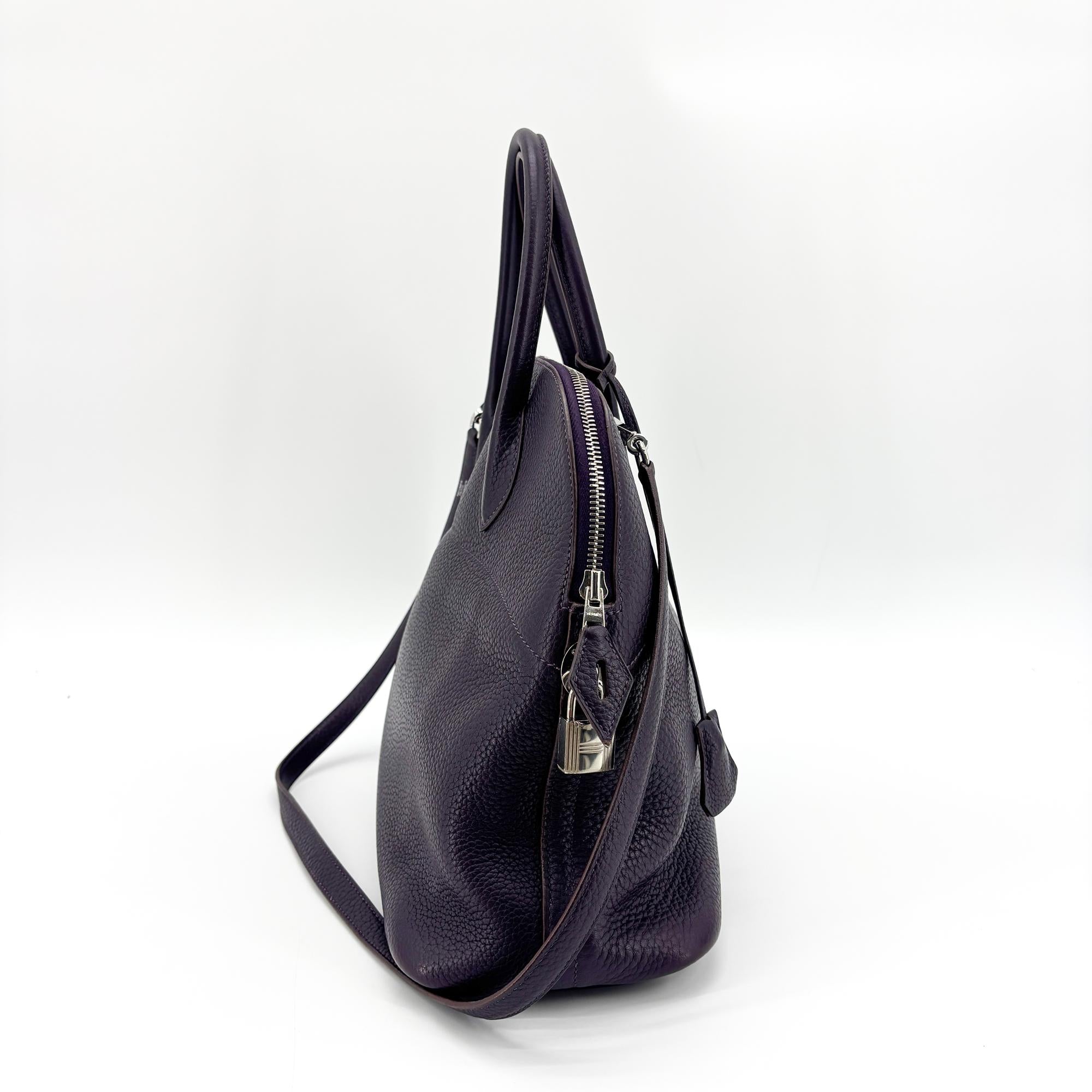 Hermes Bolide Clemence Purple Leather Handbag (Pre-Owned)