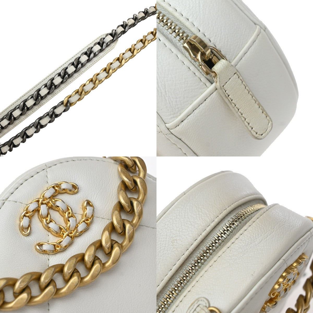 Chanel Chanel 19 Quilted White Leather Clutche & Pouche Bag (Pre-Owned)