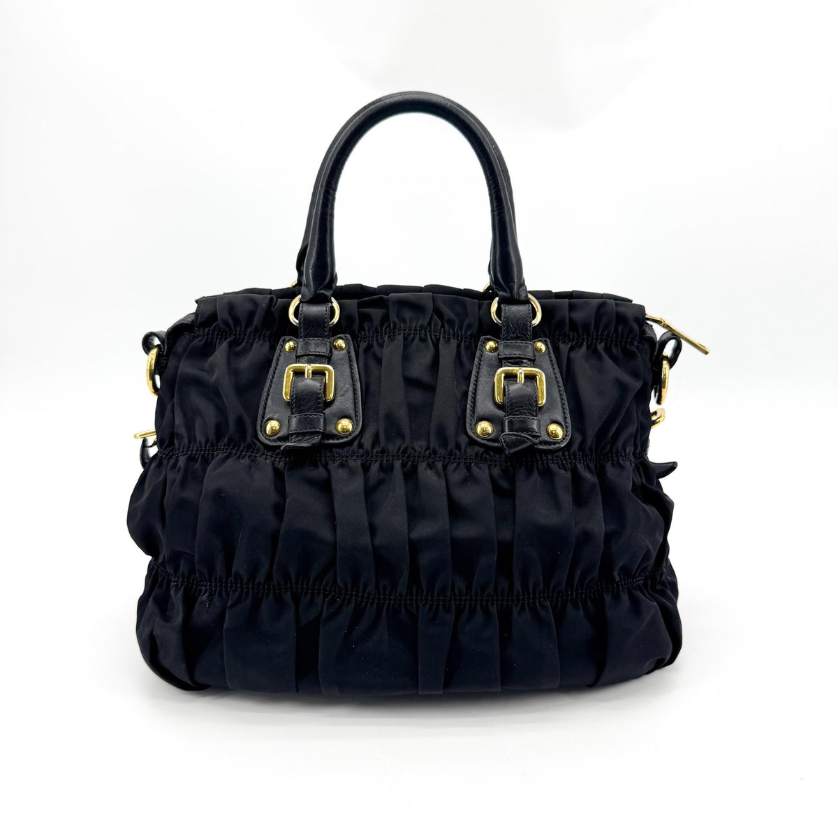 Prada Gaufre Convertible Leather And Tessuto Black Nylon Tote Bag Bag (Pre-Owned)