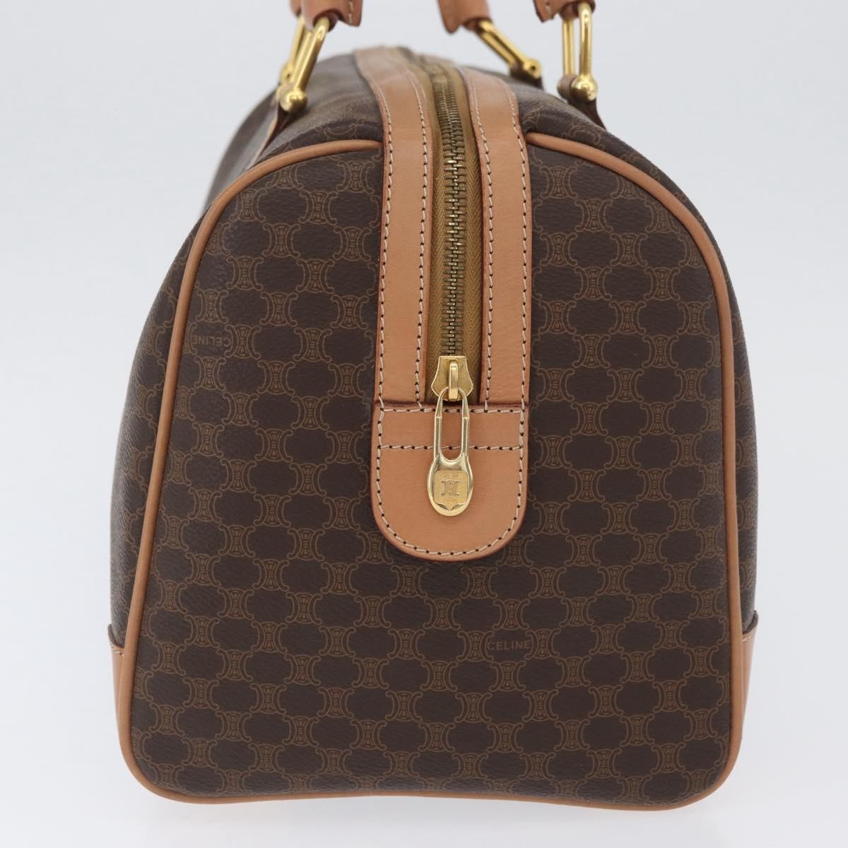 Celine Vintage Duffle Macadam Coated Canvas Brown Pvc Handbag (Pre-Owned)