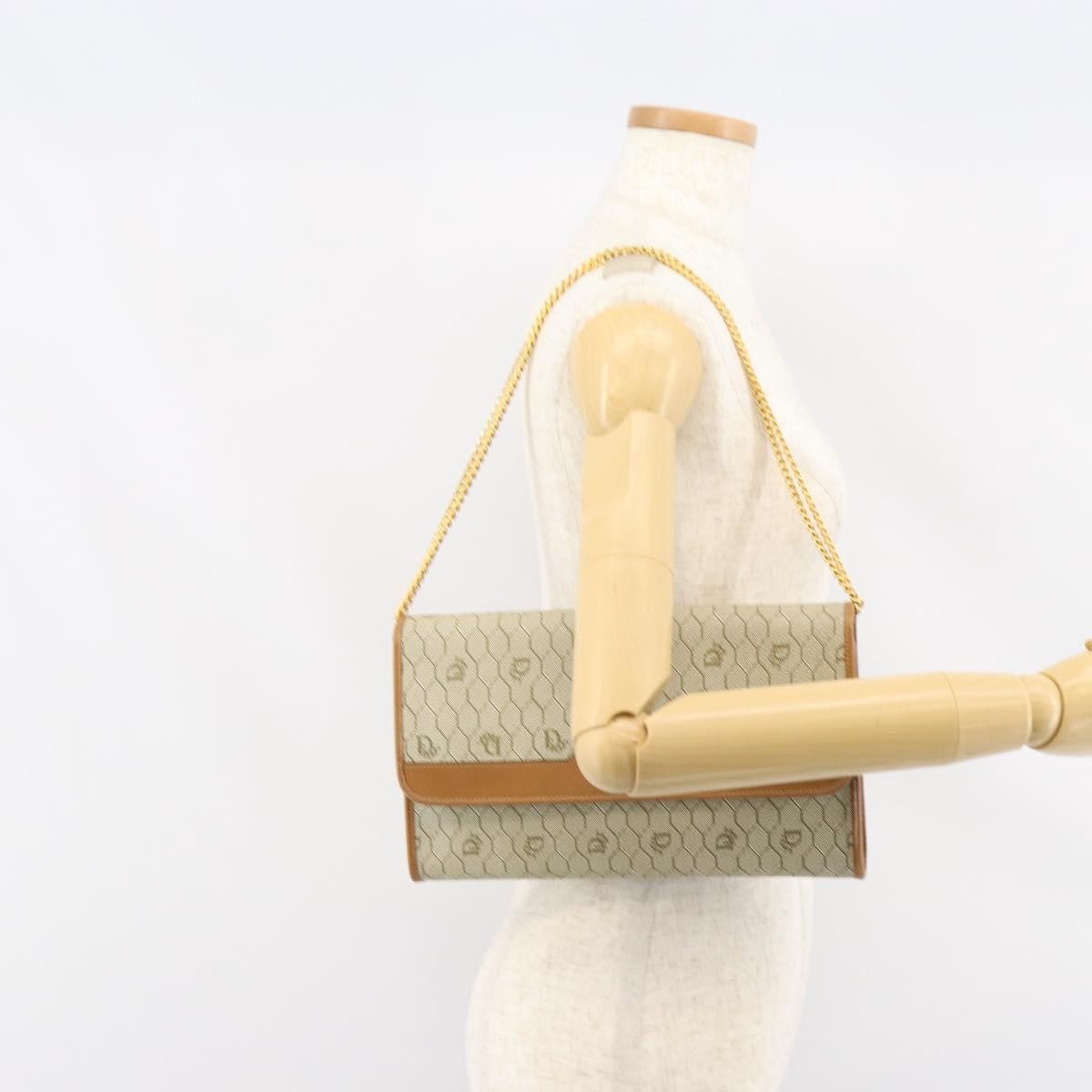 Christian Dior Vintage Honeycomb Chain Canvas Beige Canvas Shoulder Bag Bag (Pre-Owned)