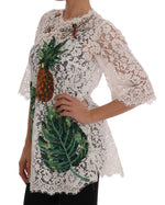 Dolce & Gabbana White Crystal Embellished Lace Women's Blouse