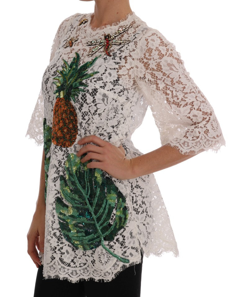Dolce & Gabbana Elegant White Lace Embellished Mini Women's Blouse
