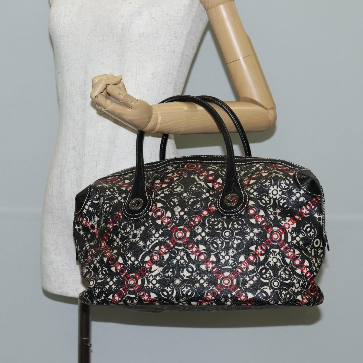 Chanel Optic Coco Bowler Printed Coated Canvas With Caviar Black Canvas Handbag (Pre-Owned)