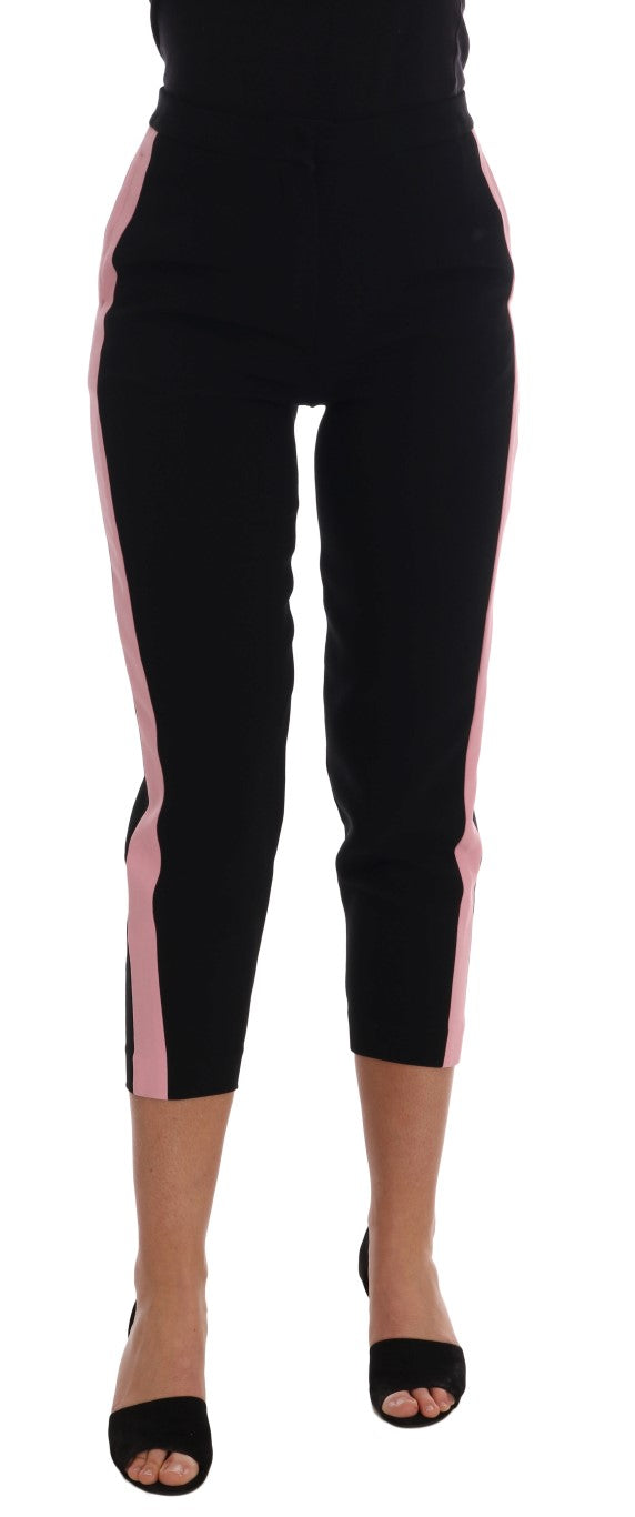 Dolce & Gabbana Chic Black Capri Pants with Pink Side Women's Stripes