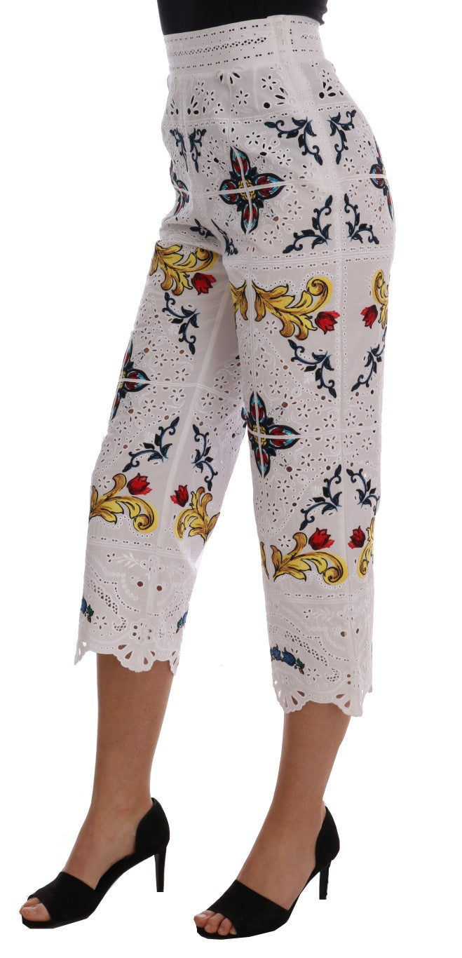 Dolce & Gabbana Mulicolor Majolica Cutout Capri Women's Pants