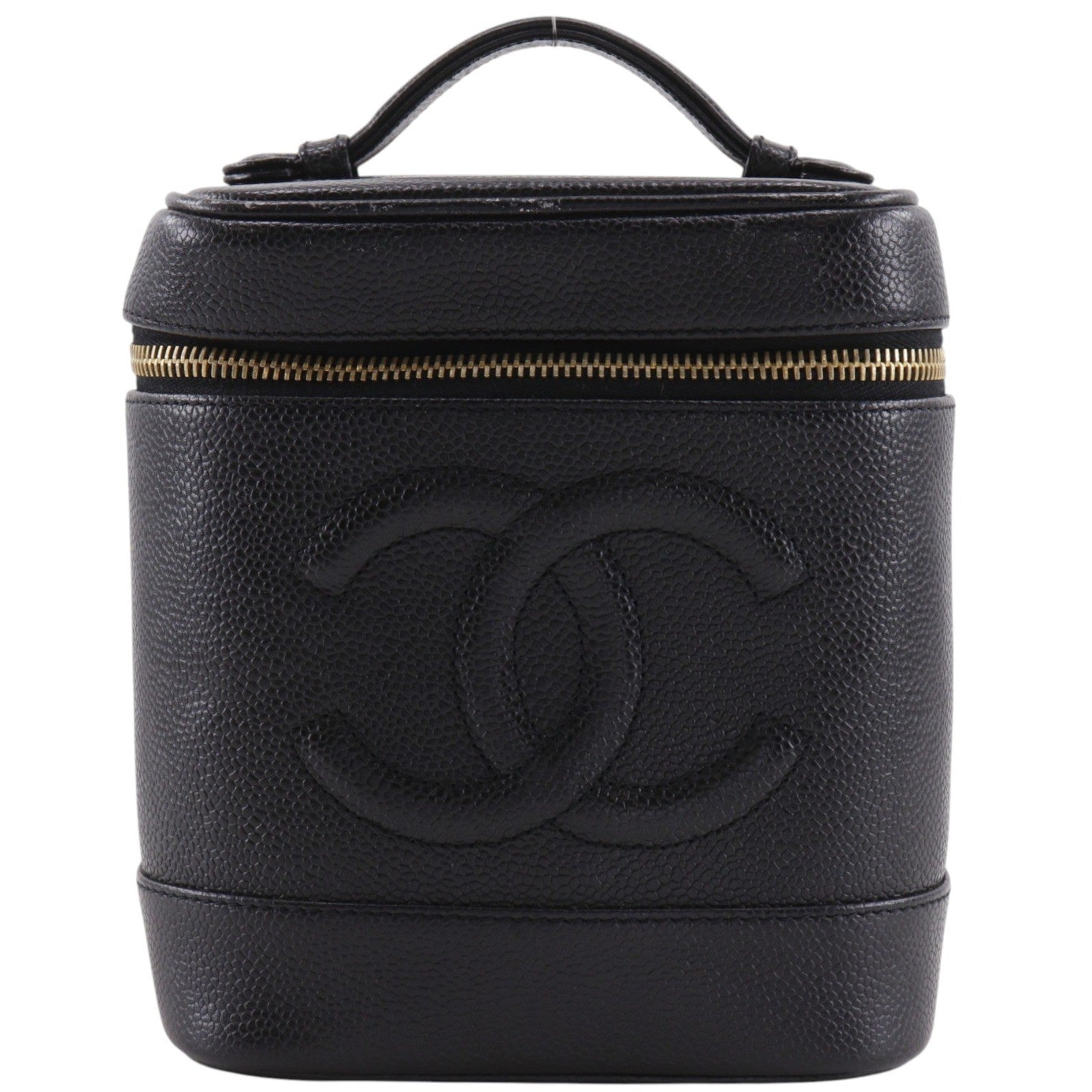 Chanel Vintage Timeless Cosmetic Case Caviar Black Leather Handbag (Pre-Owned)