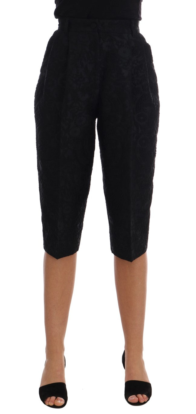 Dolce & Gabbana Black Brocade High Waist Capri Women's Shorts