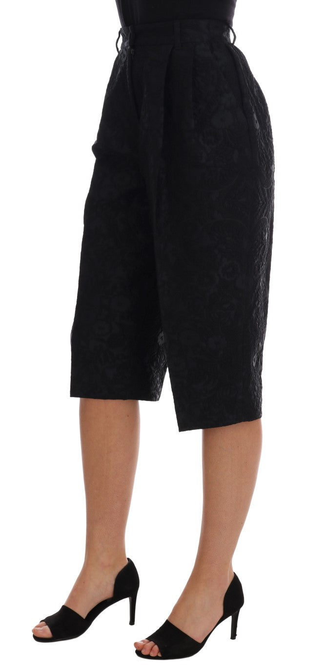 Dolce & Gabbana Black Brocade High Waist Capri Women's Shorts