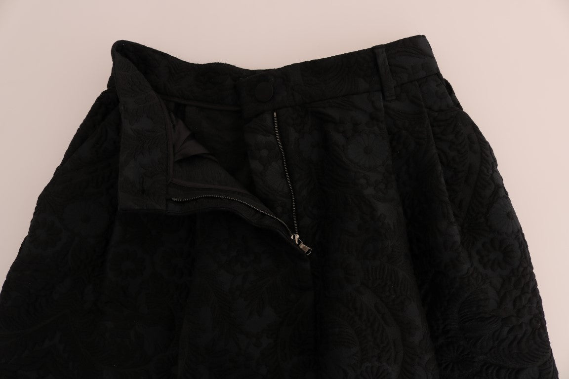 Dolce & Gabbana Black Brocade High Waist Capri Women's Shorts