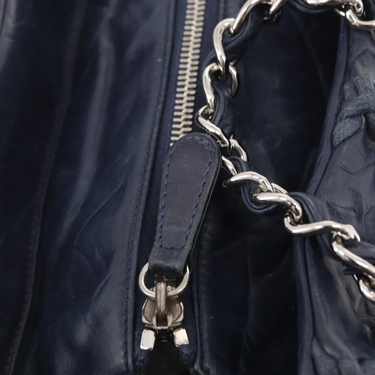 Chanel Ultra Stitch Chain Tote Quilted Calfskin Navy Leather Tote Bag Bag (Pre-Owned)