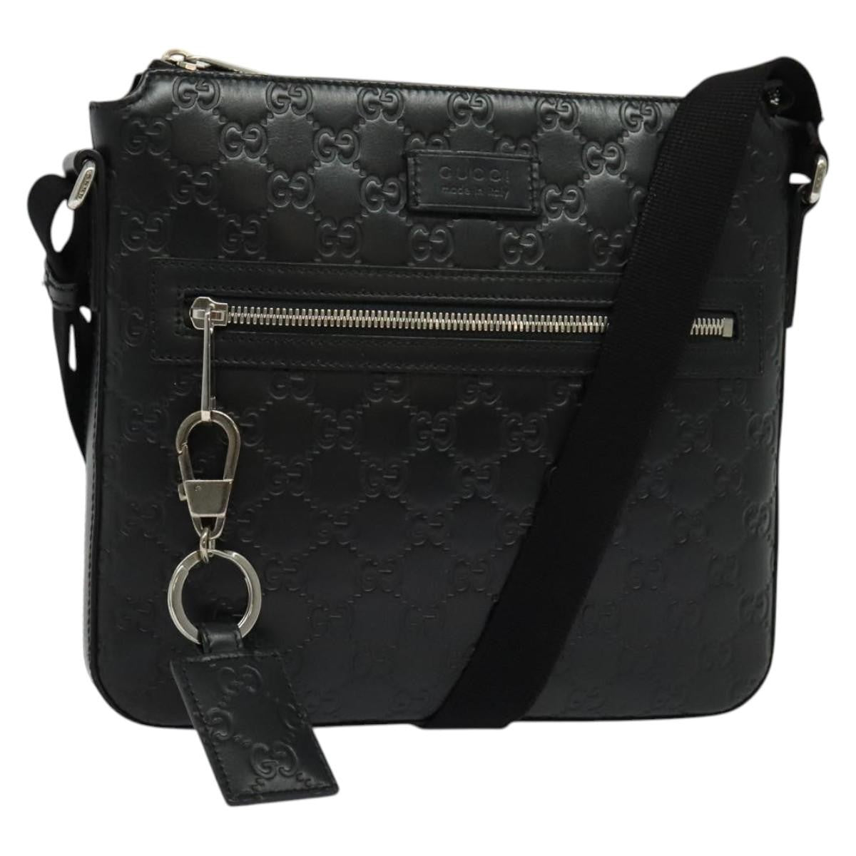 Gucci Signature Zip Messenger Guccissima Leather Black Leather Shoulder Bag Bag (Pre-Owned)