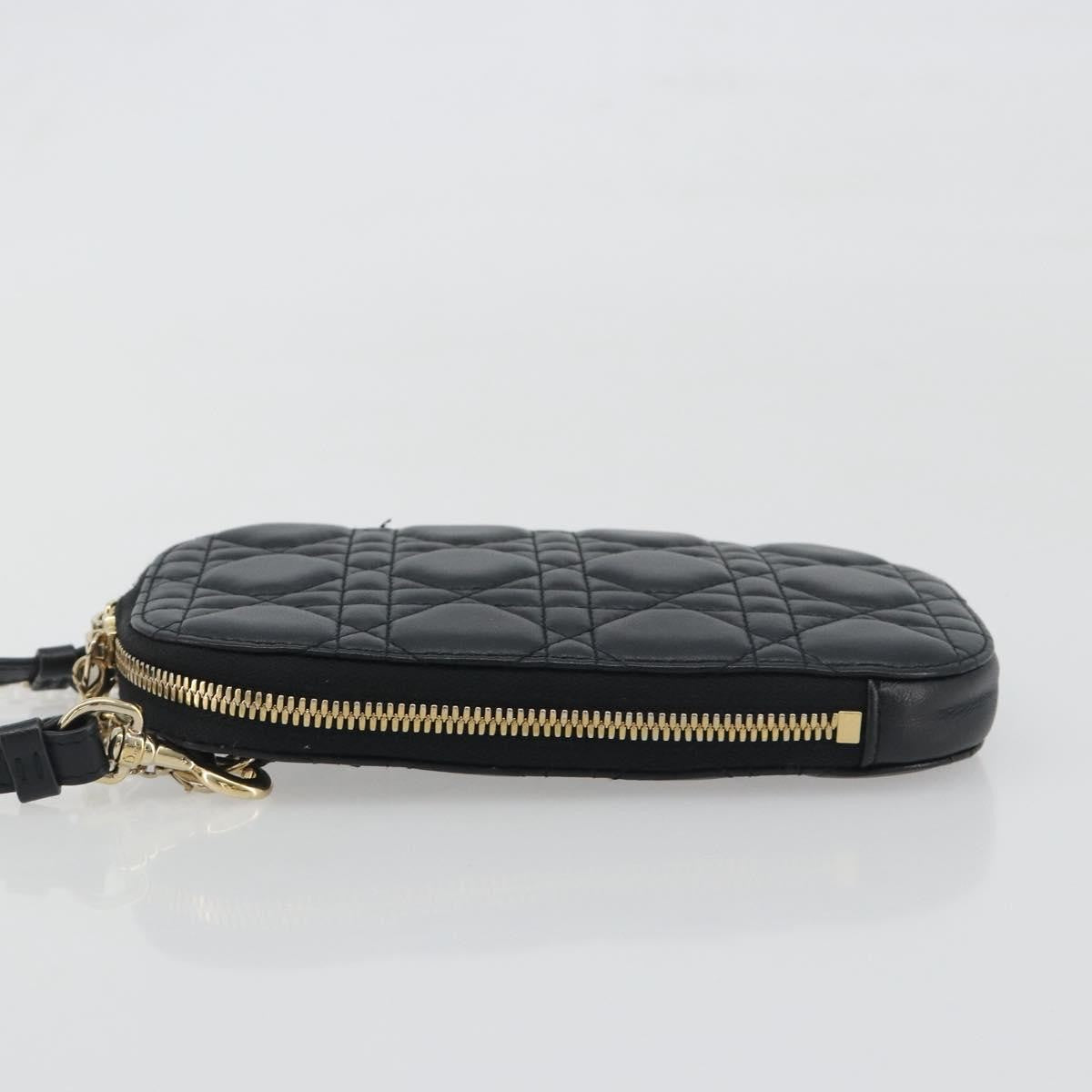 Christian Dior Lady Dior Phone Holder On Chain Cannage Quilt Lambskin Black Leather Shoulder Bag Bag (Pre-Owned)