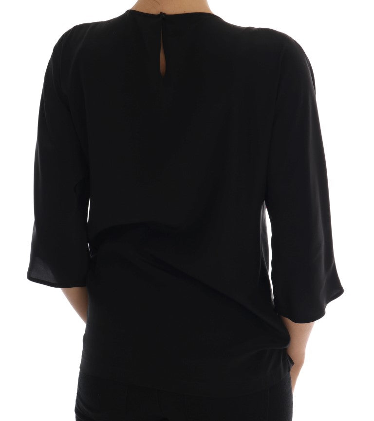 Dolce & Gabbana Black Silk Fairy Tale Top Crystal Women's Blouse