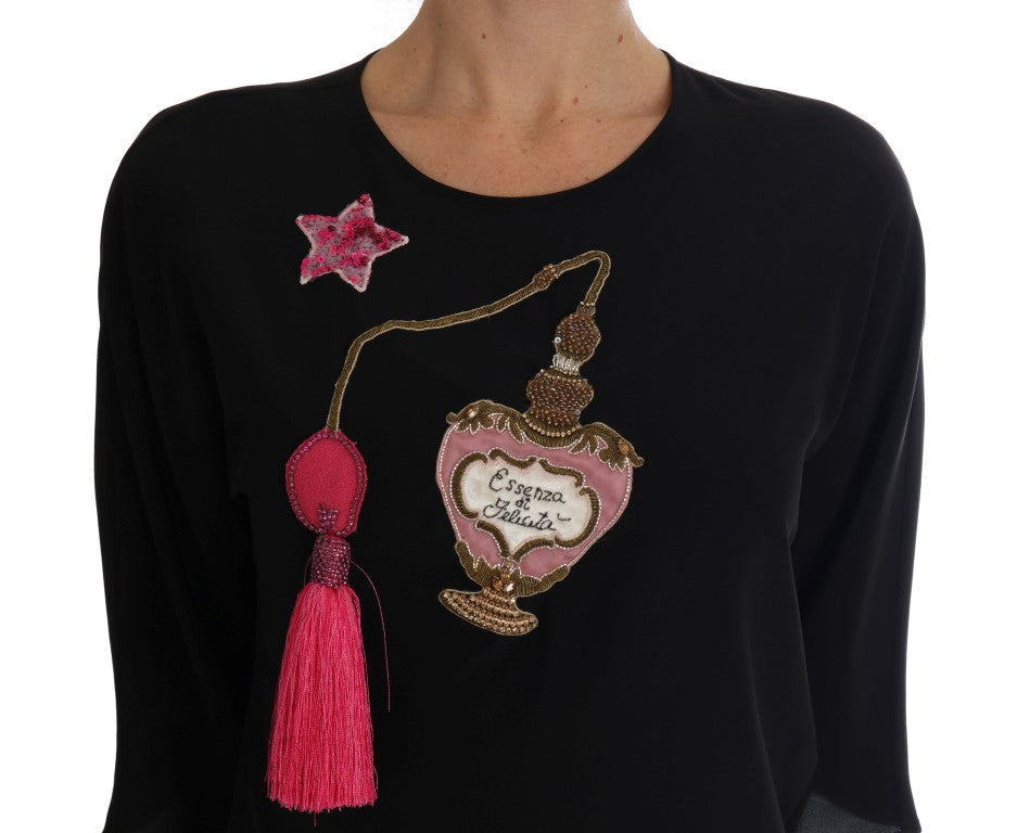 Dolce & Gabbana Black Silk Fairy Tale Top Crystal Women's Blouse