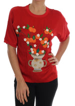 Dolce & Gabbana Red Silk Orange Vase Crystal Women's Top