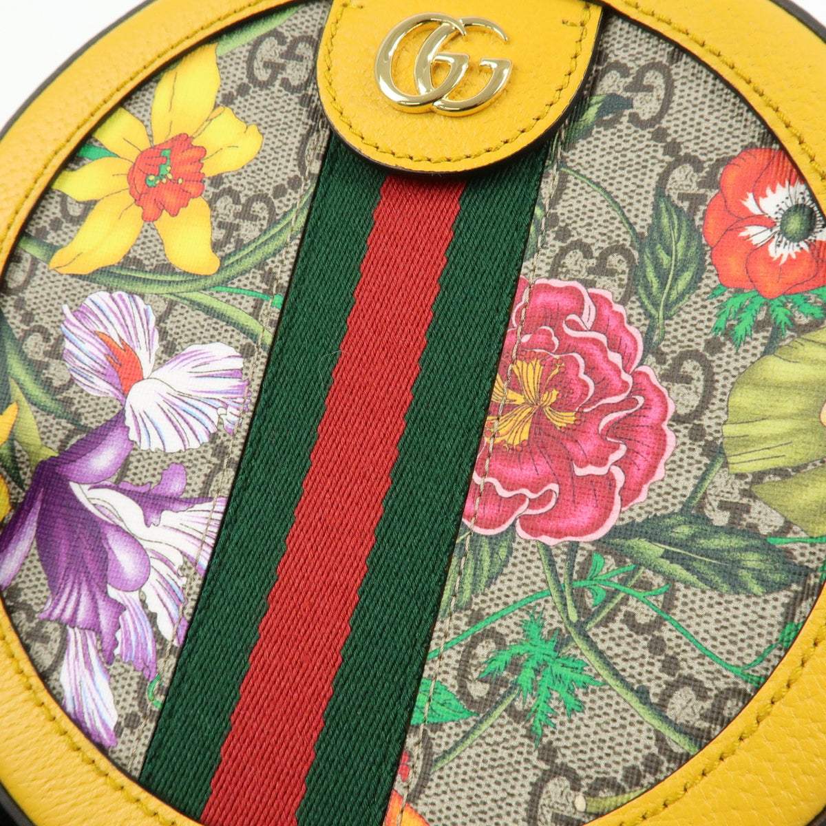 Gucci Ophidia Round Flora Gg Coated Canvas Yellow Leather Shoulder Bag Bag (Pre-Owned)