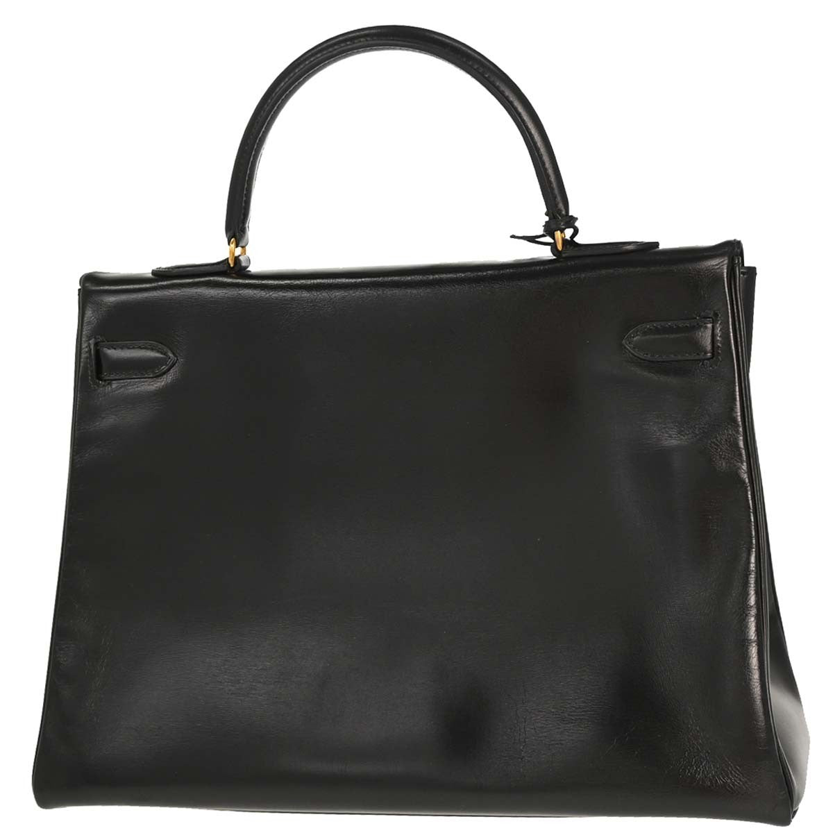 Hermes Kelly Black Box Calf With Gold Hardware Black Calfskin Handbag (Pre-Owned)