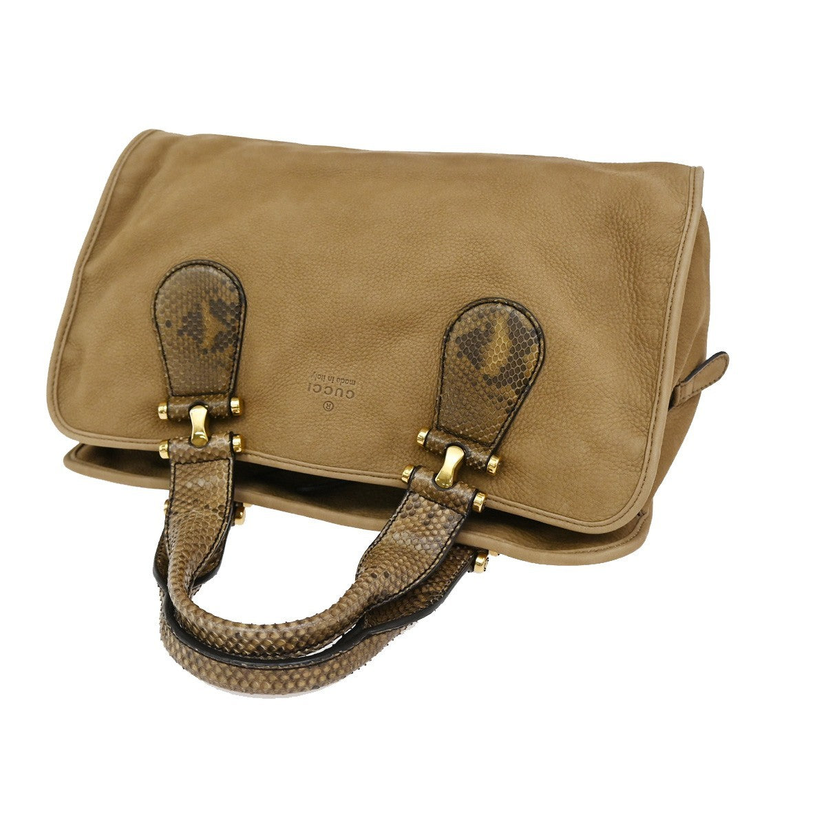 Gucci Twice Satchel Nubuck With Python Brown Suede Handbag (Pre-Owned)