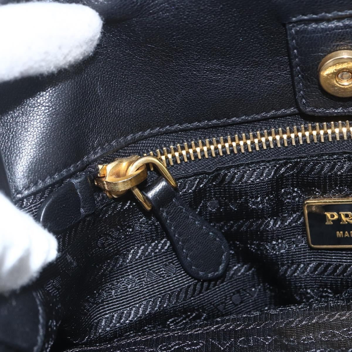 Prada Bow Tote Leather Black Leather Tote Bag Bag (Pre-Owned)