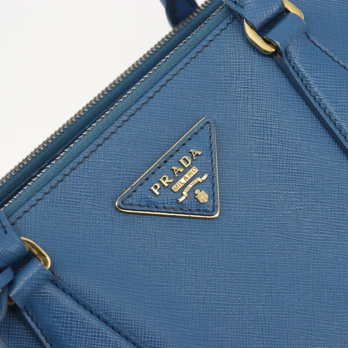 Prada Double Zip Lux Tote Saffiano Leather Blue Leather Handbag (Pre-Owned)