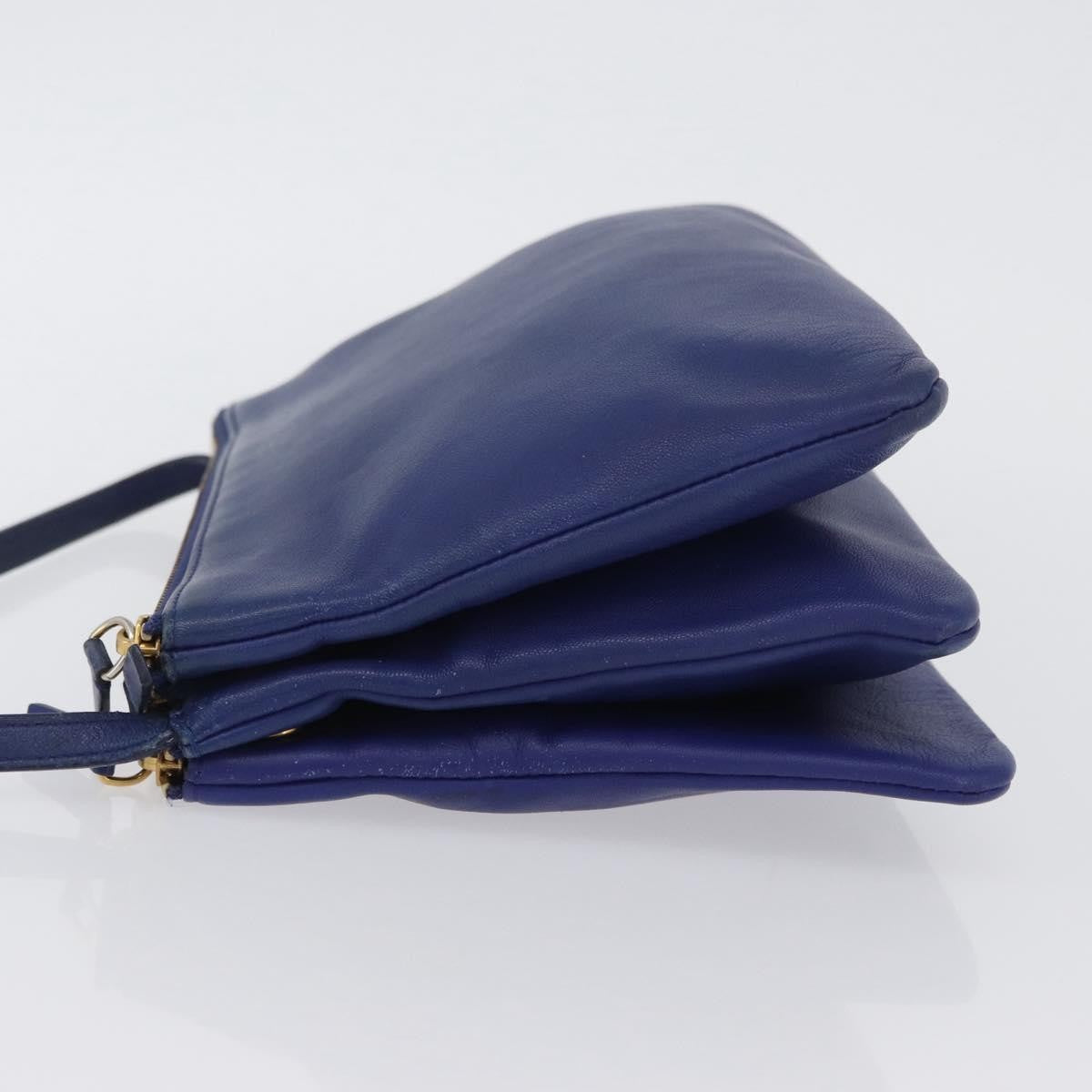 Celine Trio Leather Blue Leather Shoulder Bag Bag (Pre-Owned)
