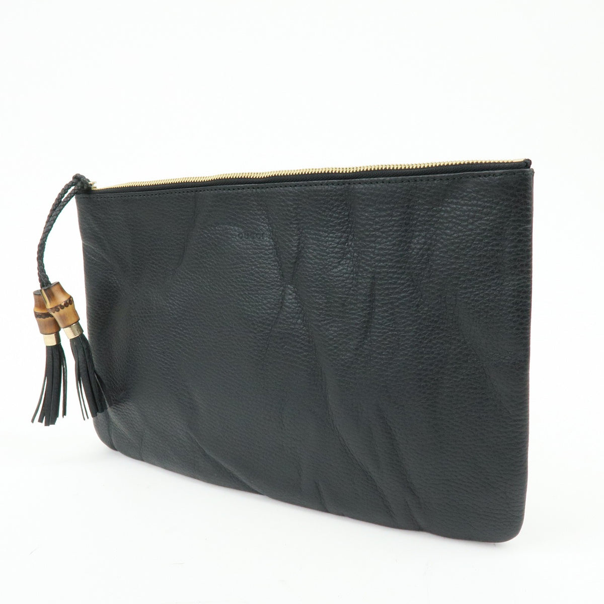 Gucci Bamboo Zip Pouch (Outlet) Leather Black Leather Clutche & Pouche Bag (Pre-Owned)