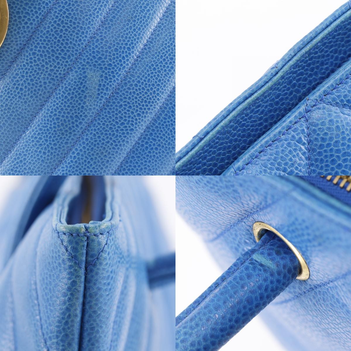 Chanel Coco Chevron Stitched Calfskin Blue Leather Backpack Bag (Pre-Owned)