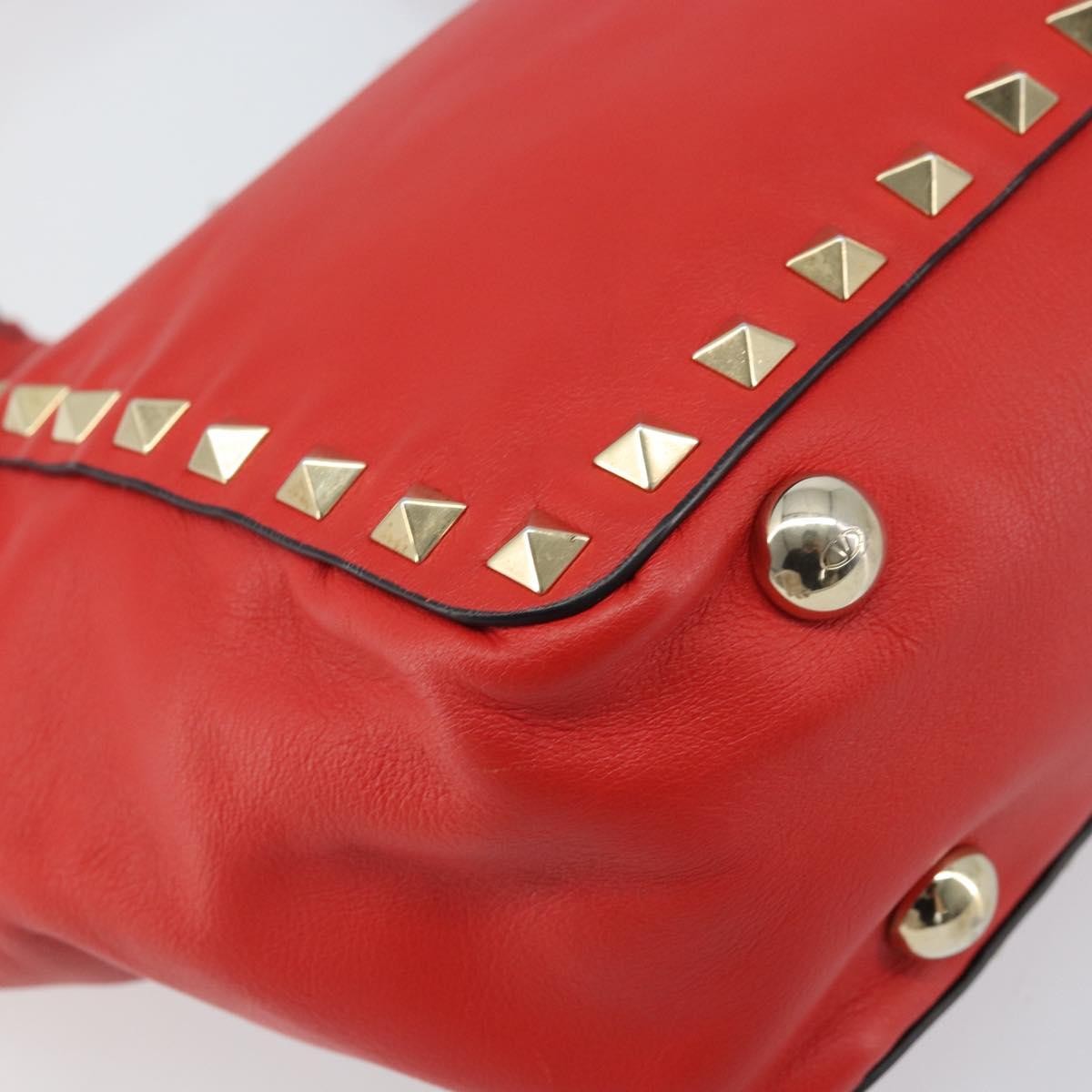 Valentino Garavani Rockstud Tote Soft Leather Red Leather Tote Bag Bag (Pre-Owned)